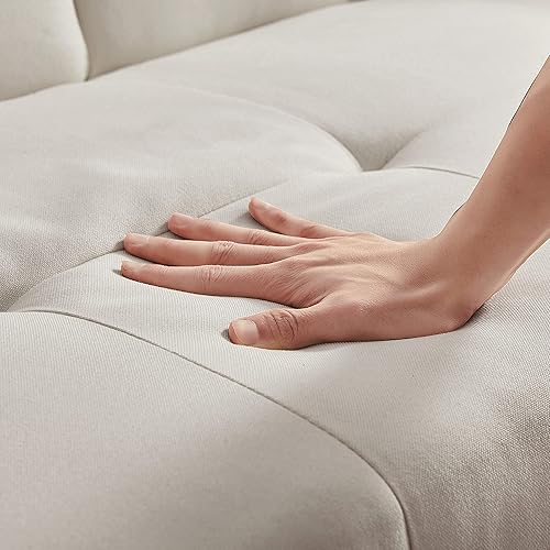 Miniatura 8 de Sofá futón convertible, sofá biplaza moderno de tela de lino con 2 portavasos y reposabrazos extraíbles, respaldo y asiento con botones, sofá