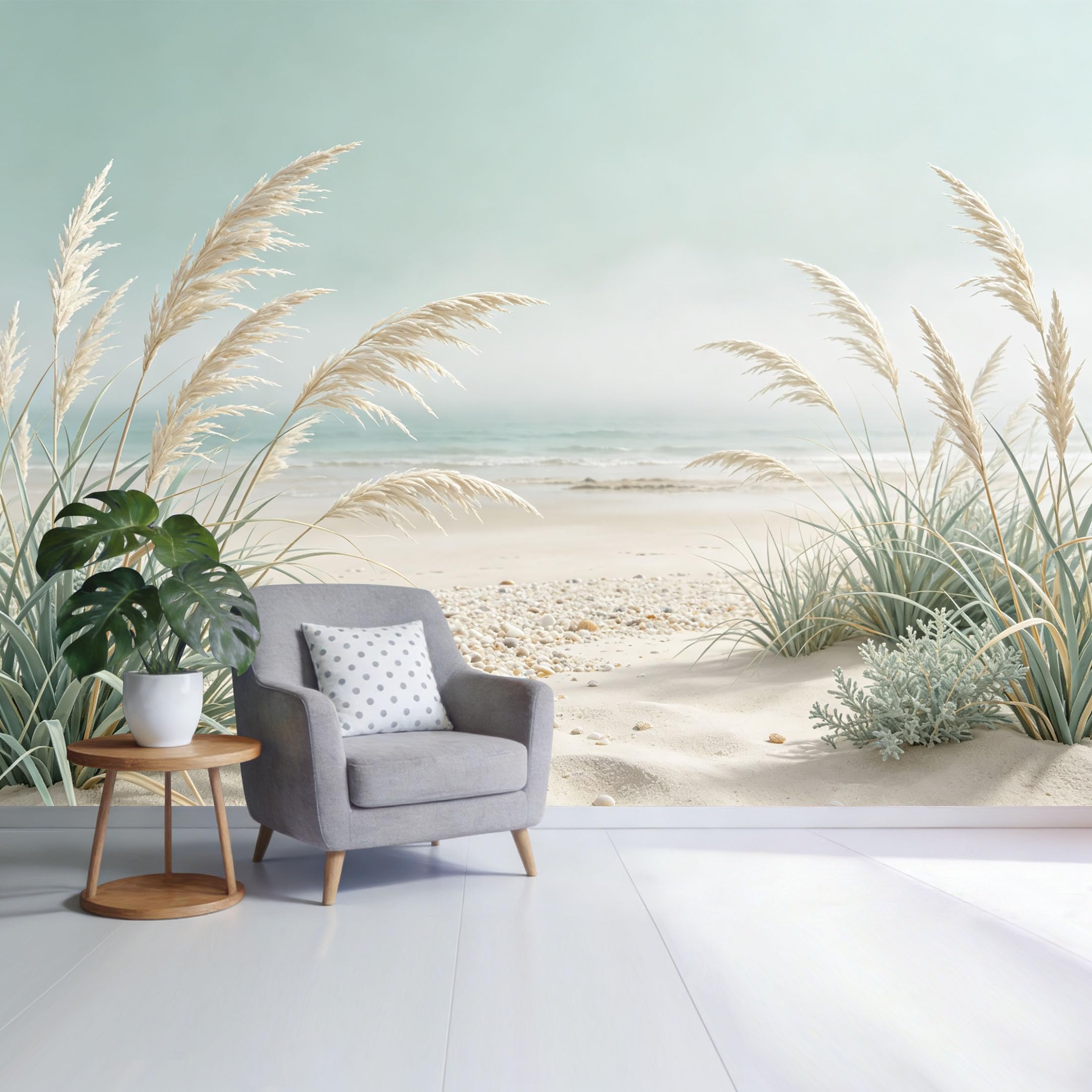 Custom Size Wall Mural Coastal Beach Sand Dunes with Pampas Grass Ocean Horizon Minimalist SelfAdhesive Wall Fabric Removable Wallpaper for Home Office Decor