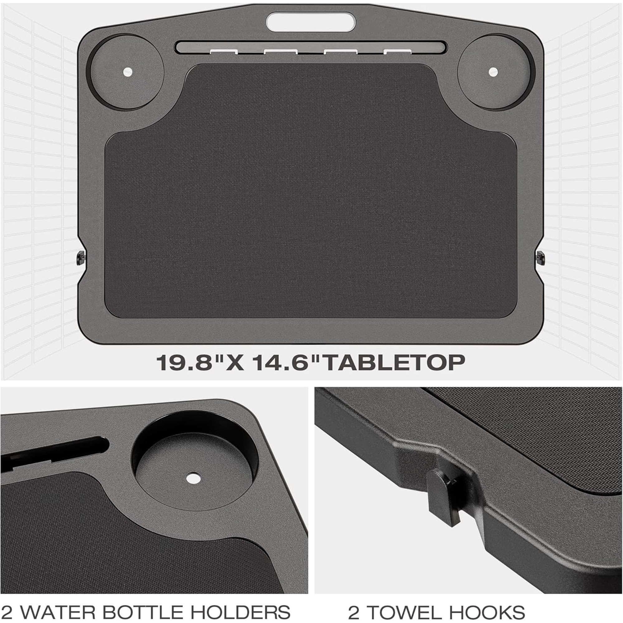 Escritorio para bicicleta ajustable en altura para Indoor-Bike & cinta de correr plegable, plegable, superficie 50 cm, carga máx. 20,0 kg, ranuras para tablet/teléfono y portavasos
