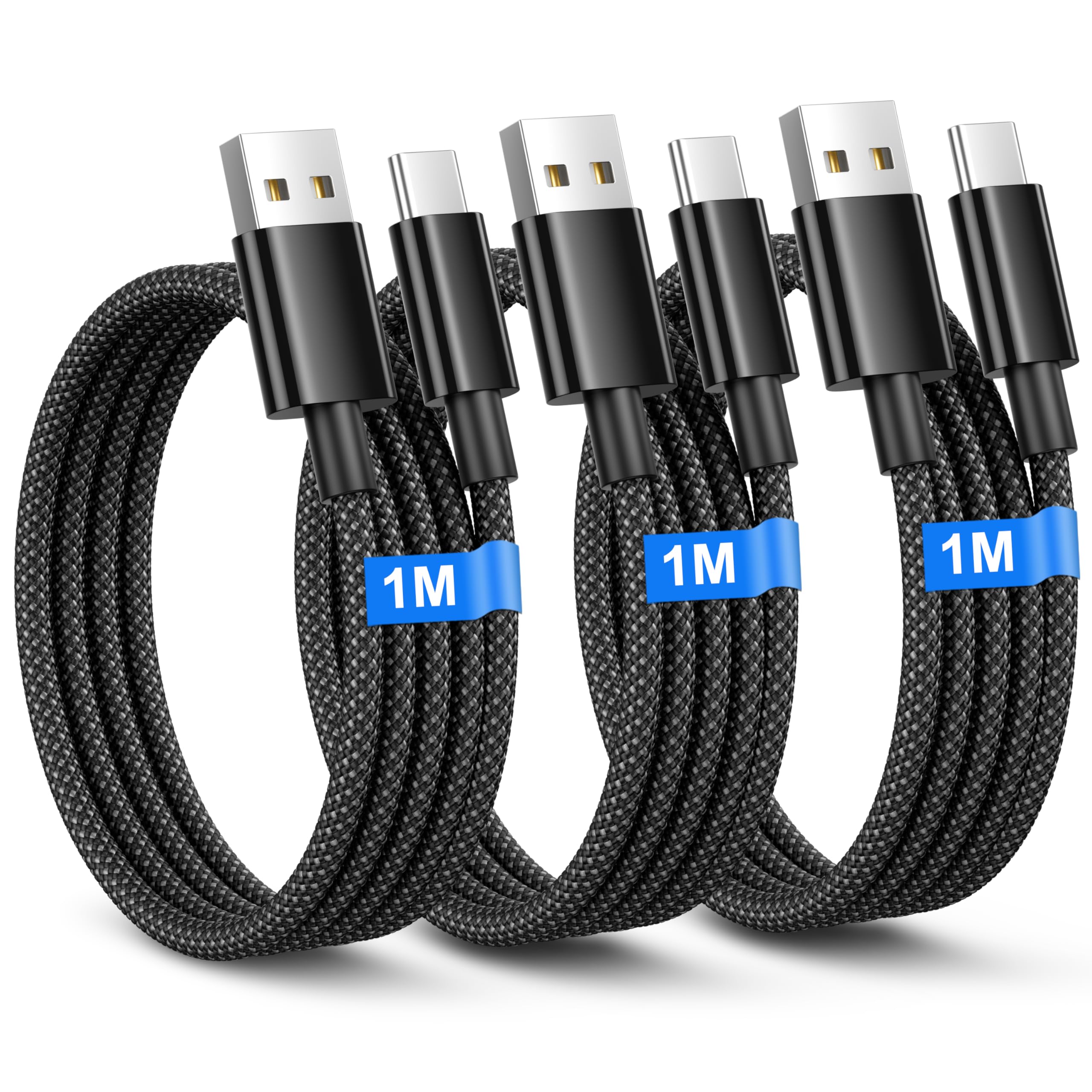 Cavo USB Type-C Ricarica Rapida 1M 3Pezzi, Cavetto USB Cellulare C per Sam-sung S25/S24/S23/S22/S21/A35/A34 A56/55, iPhone 16/15 Pro Max,Google Pixel, Cavo Ricarica Rapida TypeC Filo Caricatore iPhone