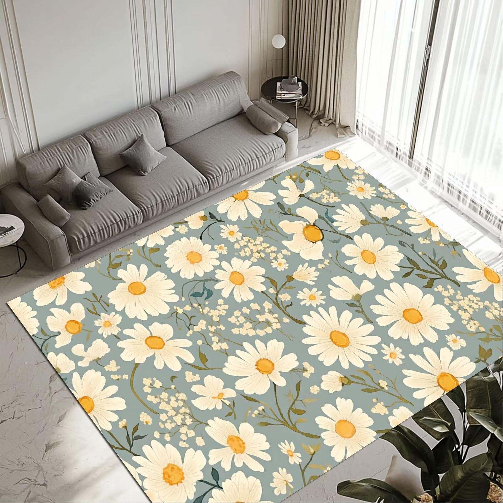 Tapis de cuisine et entrée imperméable 70x140cm motif marguerites