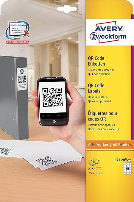 AVERY Zweckform 6251REV-10 Quadratische Etiketten (350 Klebeetiketten, 35x35mm auf A4, QR Code Aufkleber zum Bedrucken, wieder rückstandsfrei ablösbar, selbstklebende QR Code Etiketten) 10 Blatt, weiß