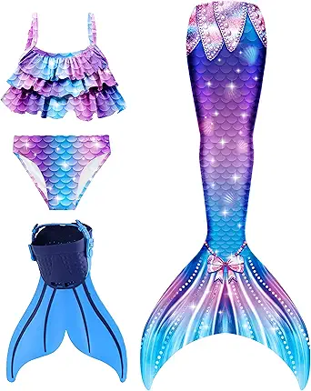 Mermaid Tails with Mono Fin Sparkle Mermaid Swimsuit for Kids Girls Boys