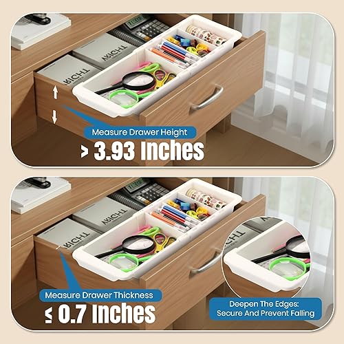 Miniatura 7 de Enhon Bandeja organizadora de cajones expandible con divisores ajustables, divisor de cajones de almacenamiento de cocina deslizante para