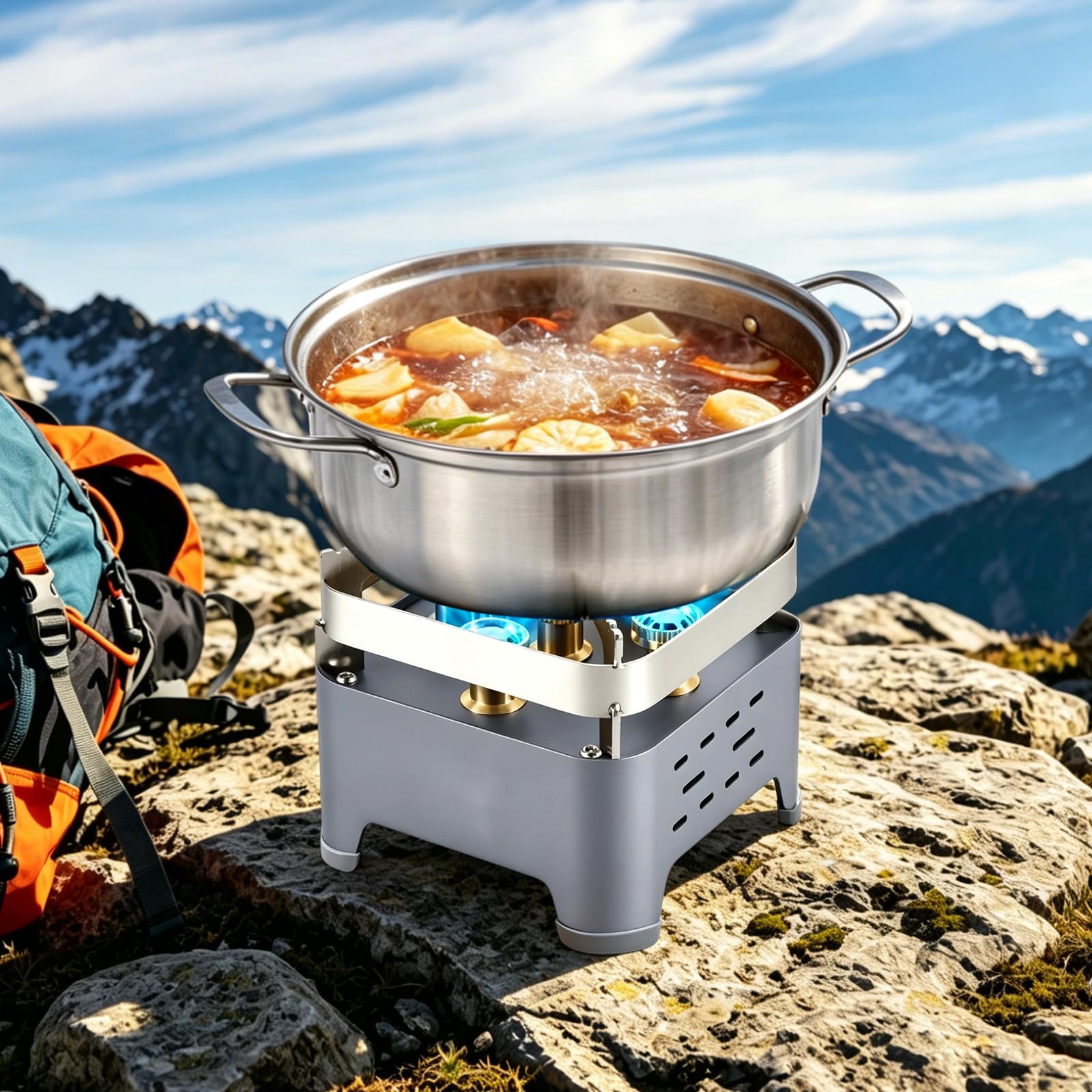 Batterie de cuisine d'extérieur à 5 brûleurs - Réchaud portable - 13,5 x