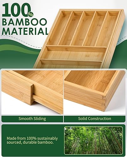 Miniatura 4 de Organizador de cajones expandible de bambú de alta calidad, organizador de cajones de cocina ajustable de 7 a 9 ranuras para utensilios de cocina