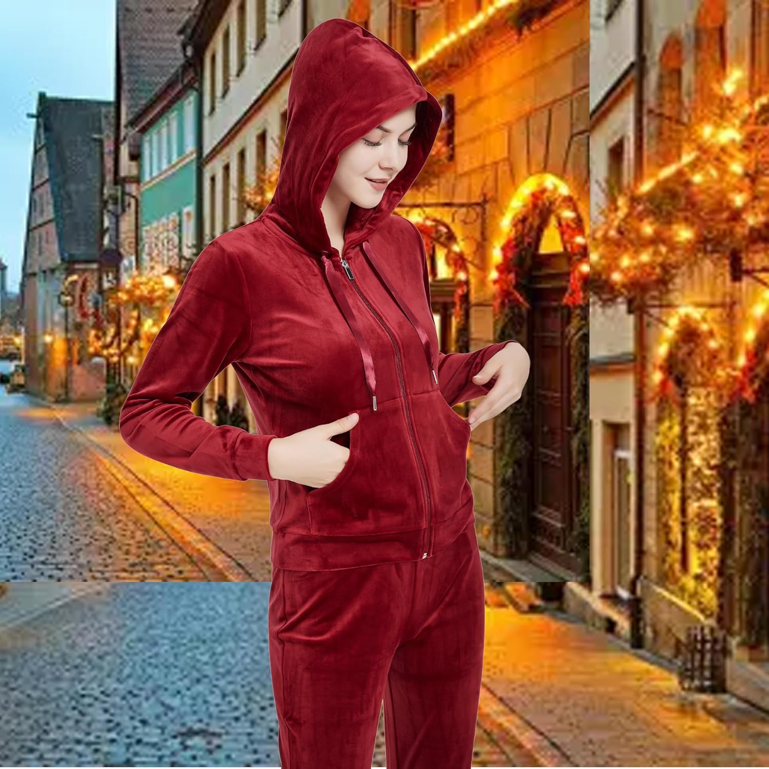 Woolicity Womens Sweatsuits Set Velour Tracksuit 2 Piece Outfits Set Zip Up Hoodies and Pants Sportswear Jogging Set - Image 8
