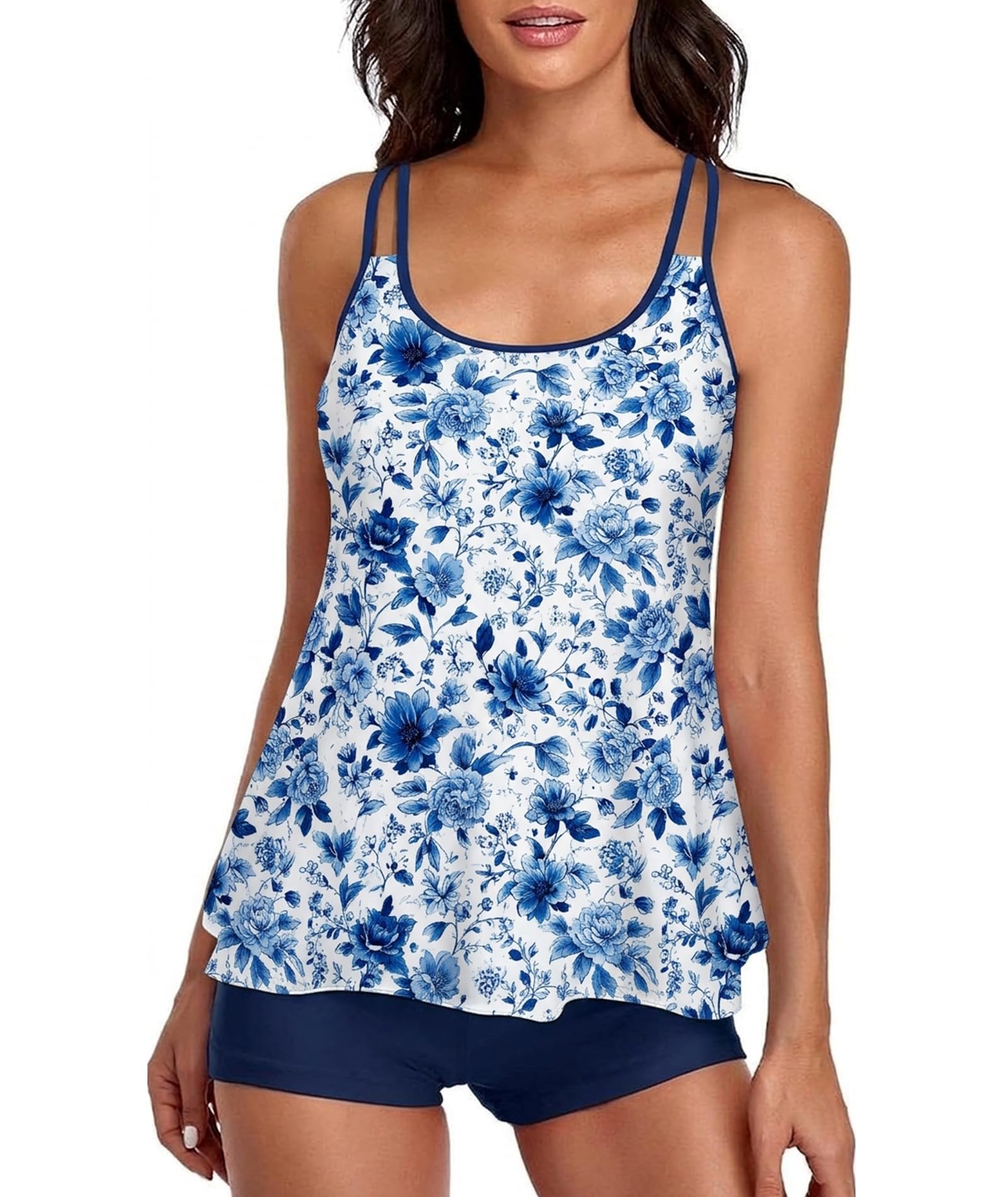 Urchics 2026 Women Two Piece Tankini Swimsuit Tummy Control Plus Size Long Torso Top and High Waisted Boyshorts Bathing Suits