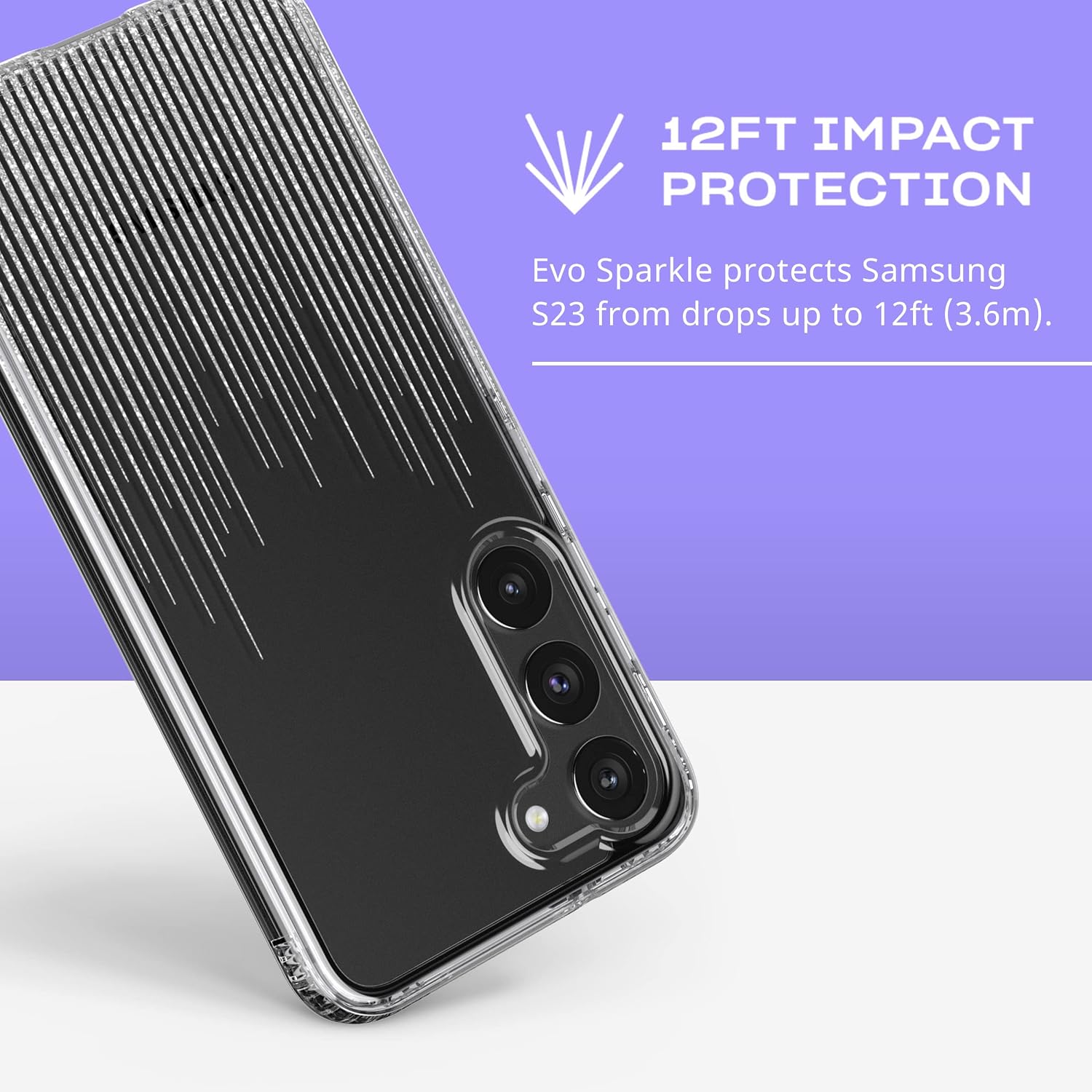 tech21 Evo Sparkle for Samsung Galaxy S23 - Sparkle Rain Scratch Resistant Phone Case with 12ft Drop Protection