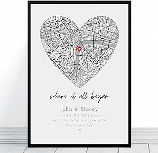 Personalised Map For Special Occasion | Framed & Prints Available | Where It All Began First Date Anniversary Wedding, Engaged Gift For Couple Heart Boyfriend Girlfriend Wife Husband Unique Keepsake