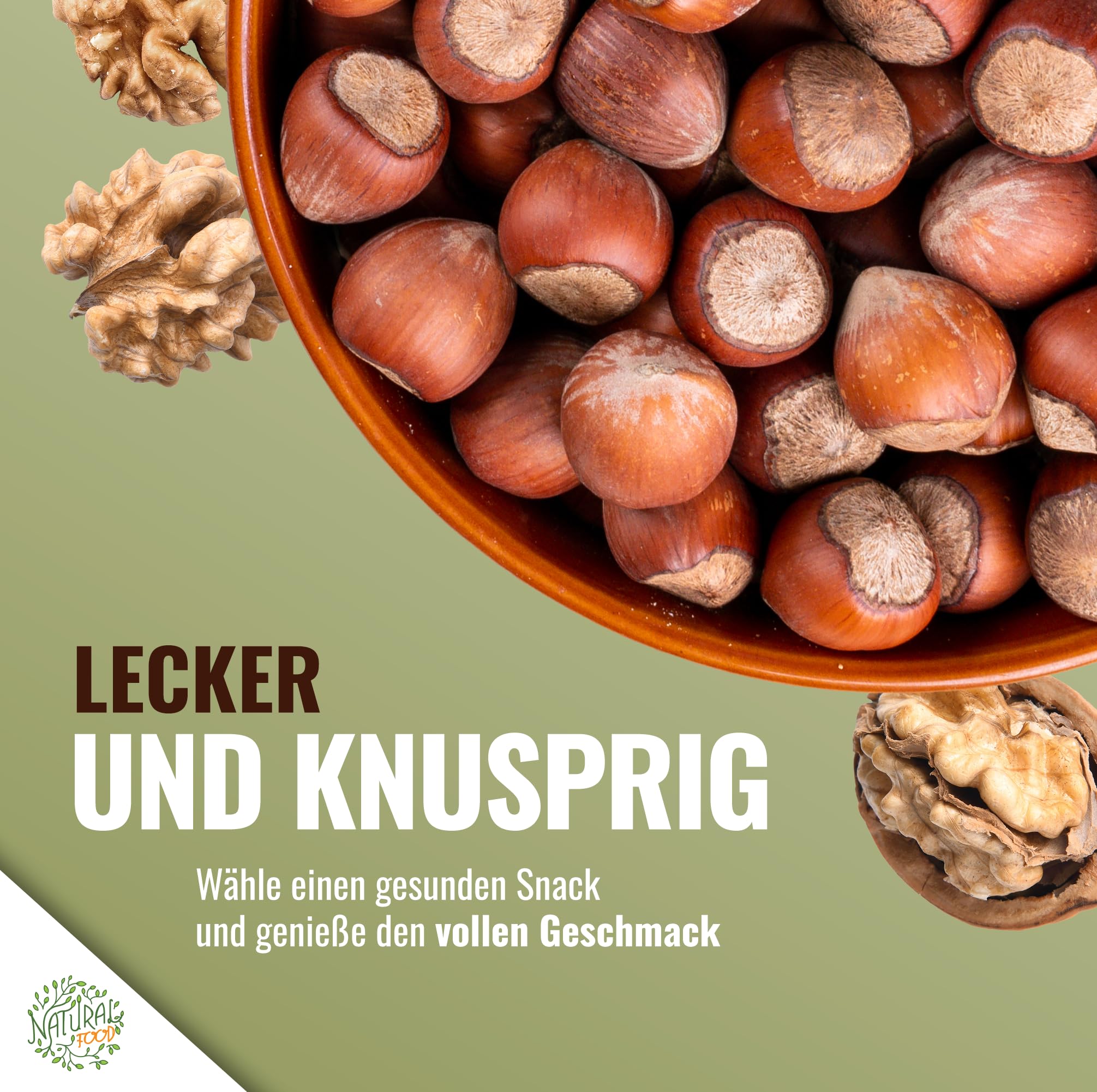 Natural Food - Walnüsse und Haselnüsse in der Schale - 2 x 1kg - Nussmischung, Nüsse Großpackung - Leckere Nüsse für Zwischenmahlzeit, Desserts, Müsli, Gebäck