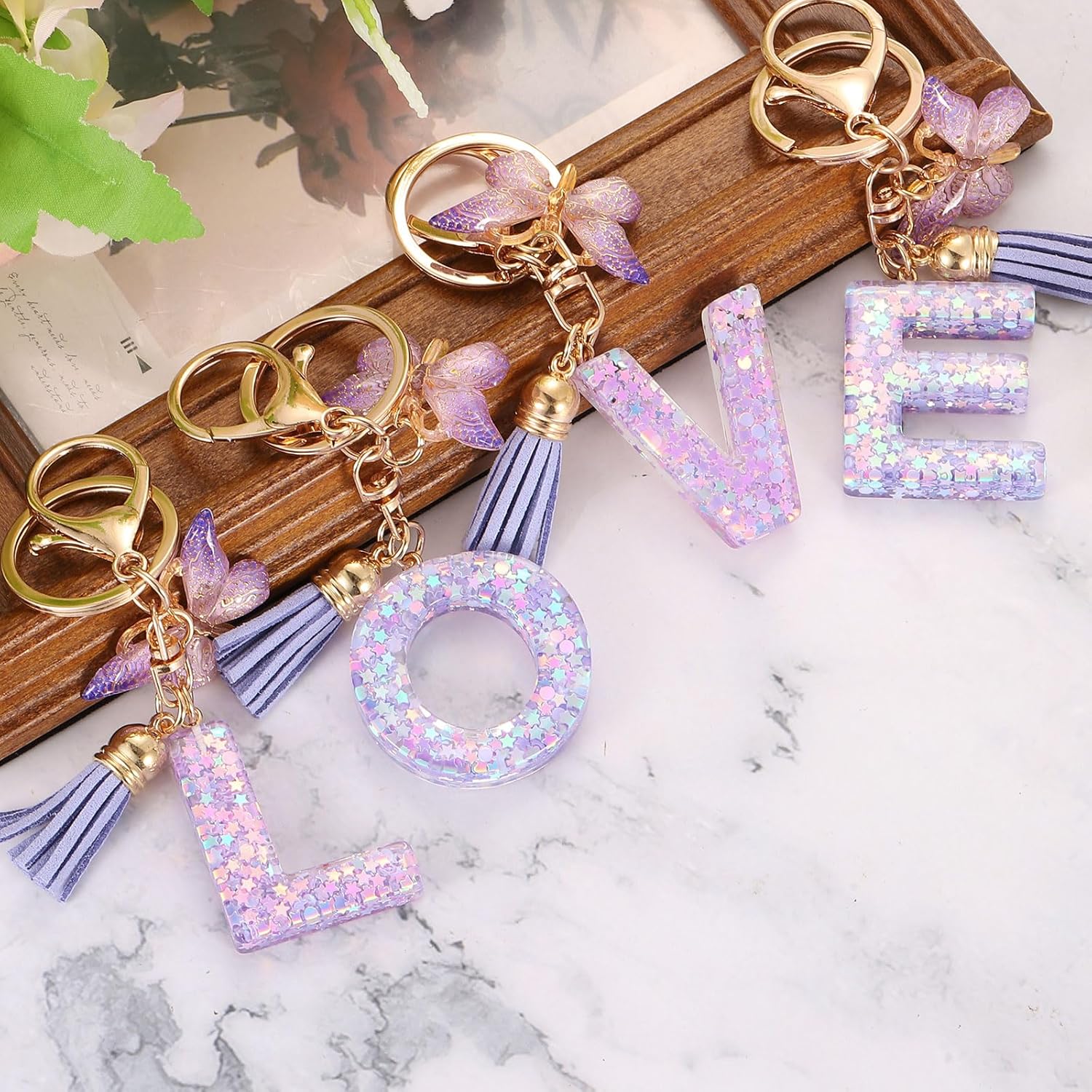 uxcell Initial Letter Keychains, Cute Butterfly Pendant Accessory for Women, Key Ring for Purse Handbags Backpack - Image 4