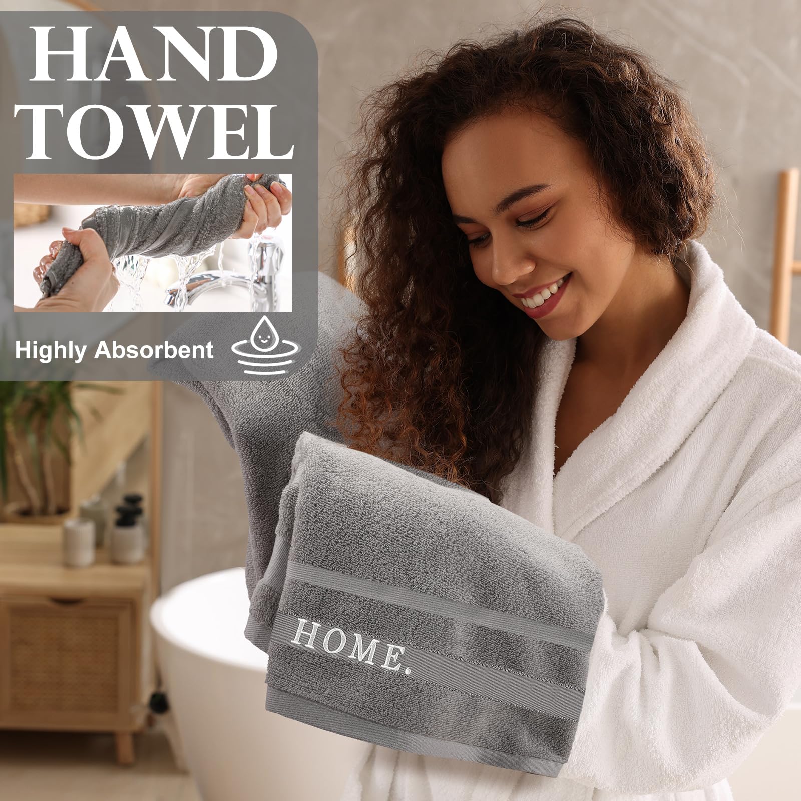 Hahafelt Set di 3 asciugamani da bagno, 1 asciugamano da bagno e 1 panno per le mani e il lavaggio, 100% cotone, ricamati di grandi dimensioni, 500 g/m², altamente assorbenti, per casa, bagno