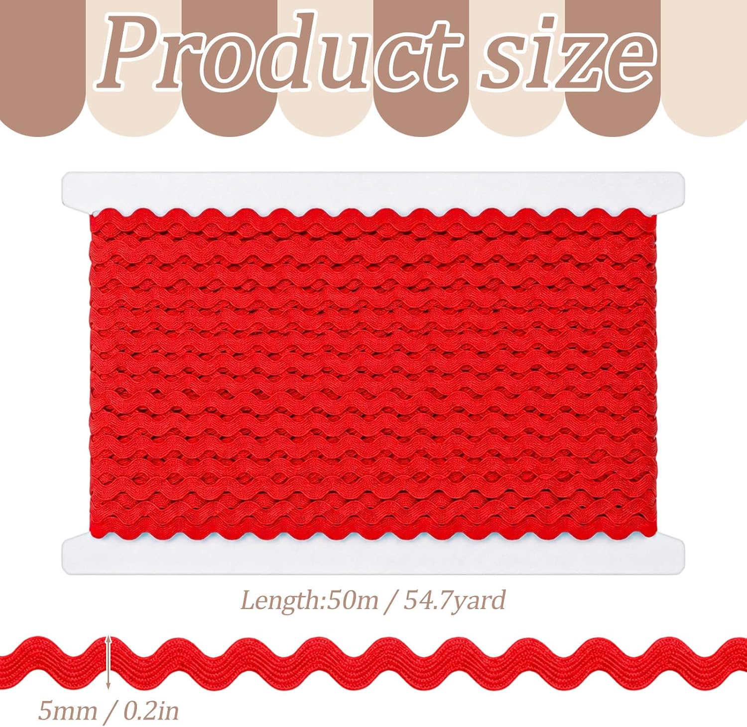 54.6 Yds Red Rick Rack Trim for Sewing, 5MM Red Ribbon Rick Rack Trim