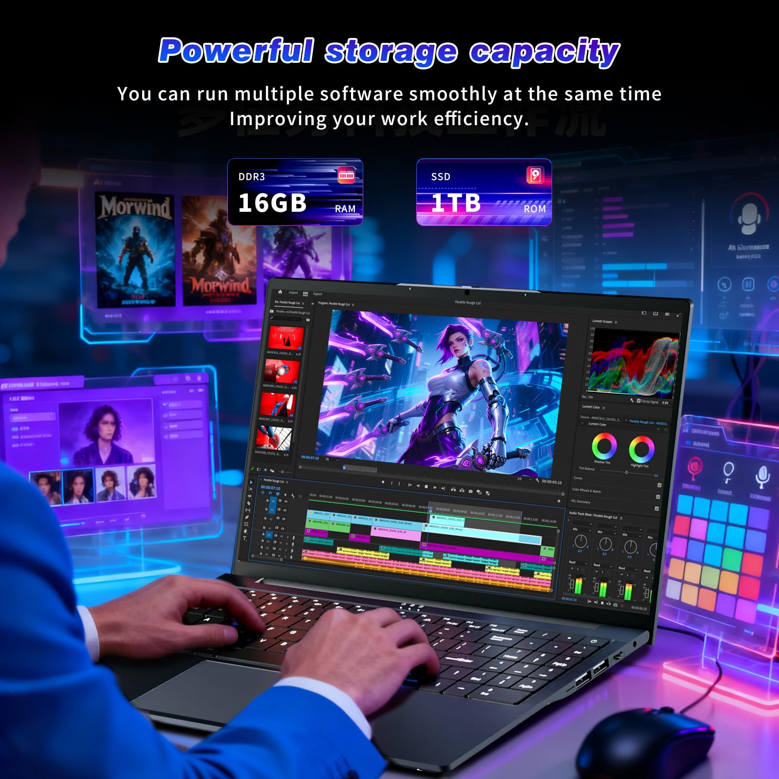 16" PC Portatile Core i5 8210Y processore fino 3,6GHz, Win 11 Notebook 16GB RAM SSD 1TB, Laptop Schermo 1200P IPS, Computer portatile porte RJ45 USB 3.0 BT5.0 Tastierino Numerico Retroilluminato
