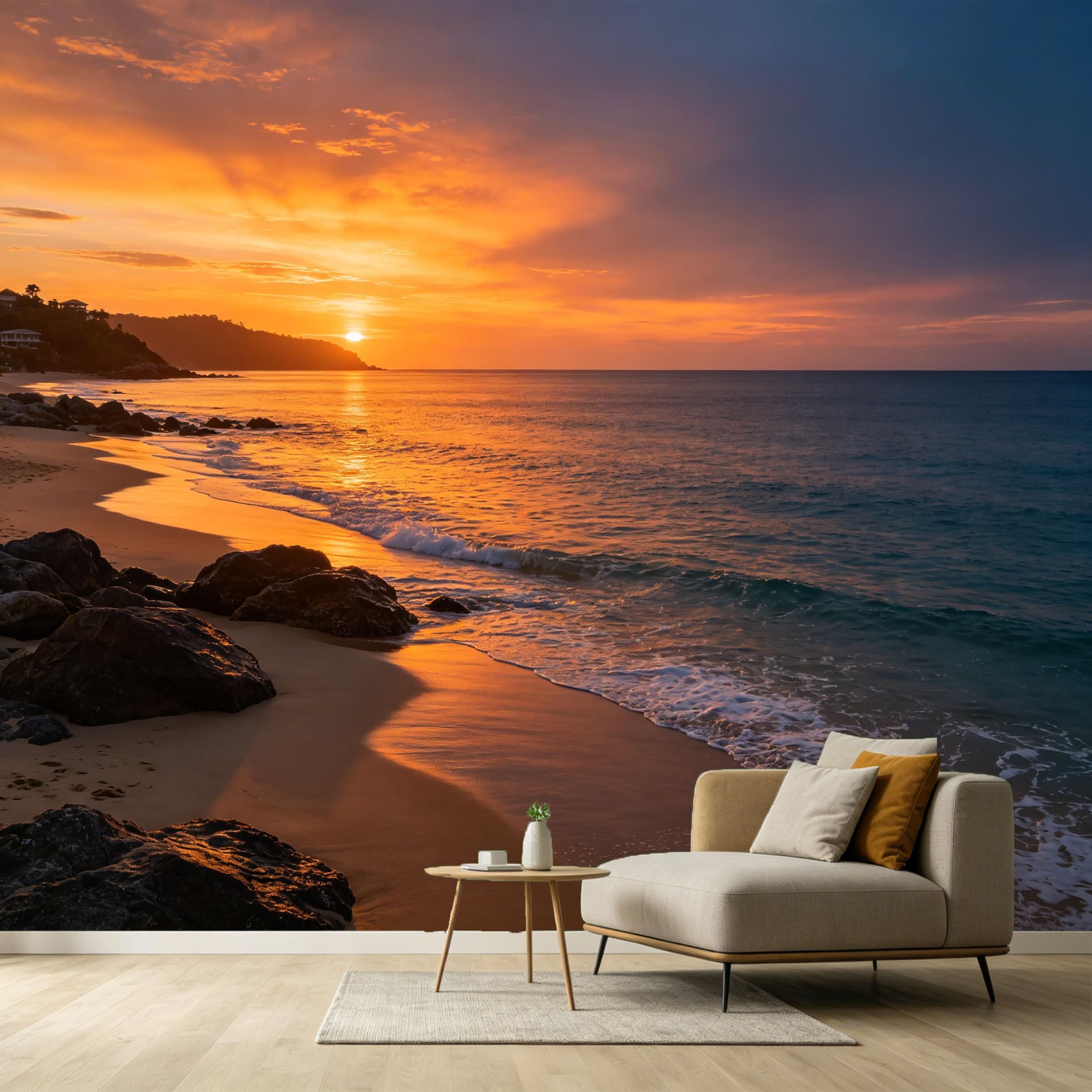 Custom Size Wall Murals Coastal Ocean Marine Sunset Landscape Rocks Shore SelfAdhesive Wall Fabric Removable Large Wallpaper for Photo Living Room Interior Decor Wall Art