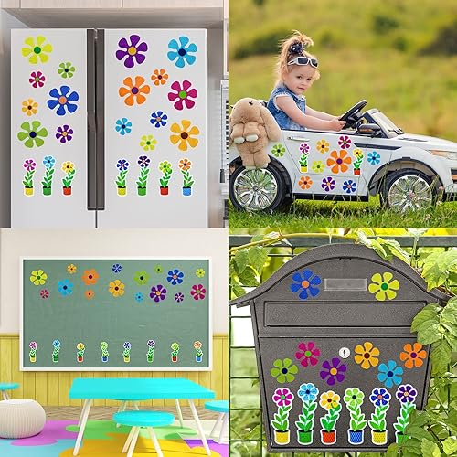 Miniatura 7 de Whaline 24 calcomanías magnéticas de flores reflectantes multicolor para refrigerador, calcomanías magnéticas para buzón de metal (no para vehículos