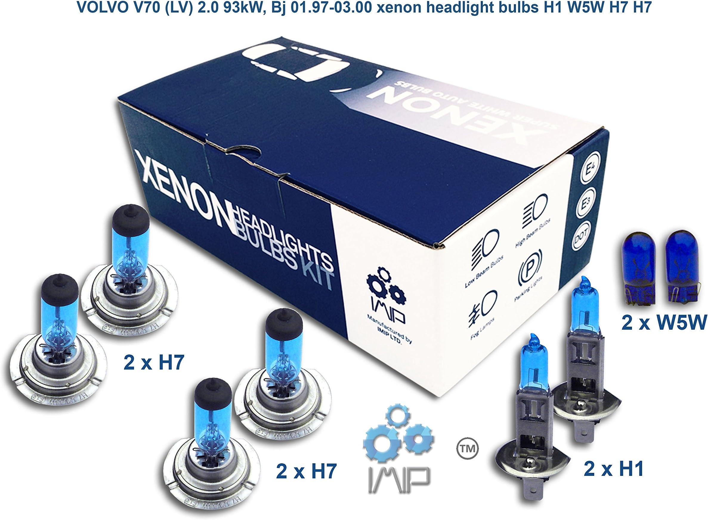 Genius Autoparts Bright Xenon Headlight Bulbs | Easy DIY Headlight Replacement Bulbs Kit, Pairs H1 H7 H7 | High and Low Beam Headlights | Fog Lights Plus Free Side Light Bulbs W5W,(Pack of 3+1)