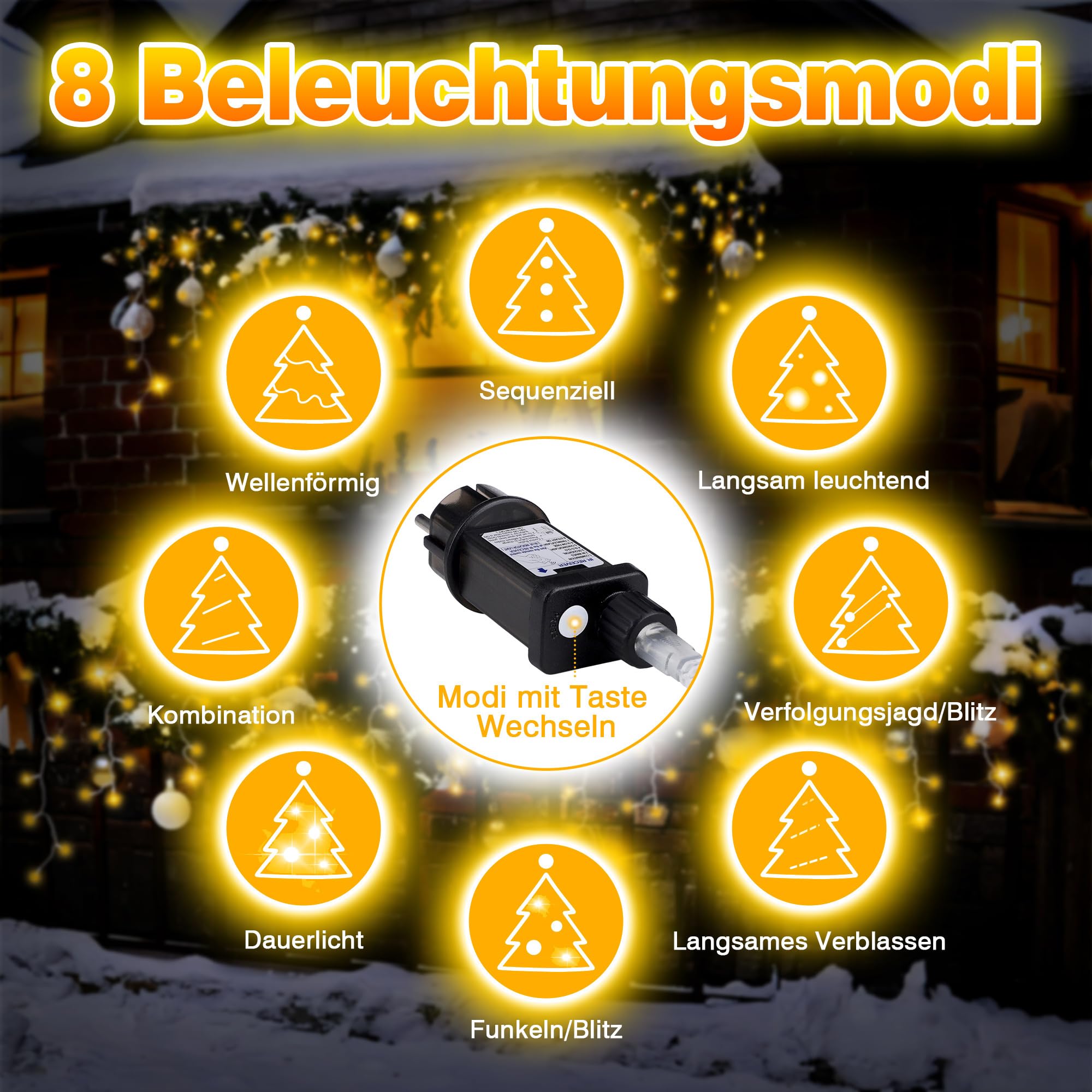 Xahpower Eisregen Lichterkette Außen, 18 m 624 LEDs Wasserdicht Lichtervorhang with Fernbedienung, 8 Modi, Wasserdichte Eiszapfen Lichterkette für Weihnachten, Hausdach, Balkon, Garten, Warmweiß