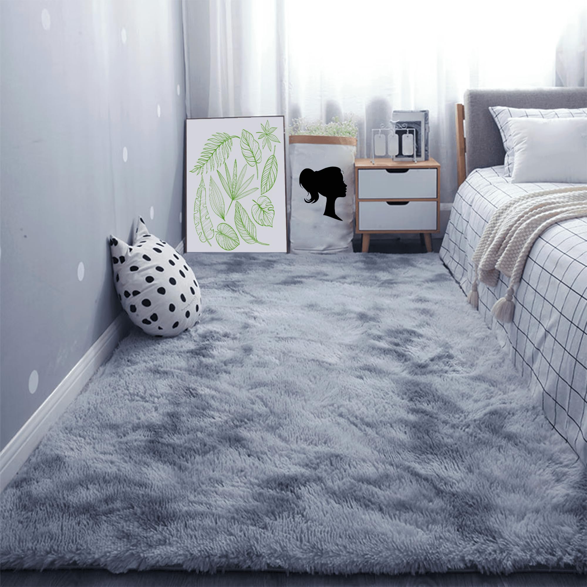 Tapis salon shaggy 240 x 270 cm gris clair lavable XIAOMEI