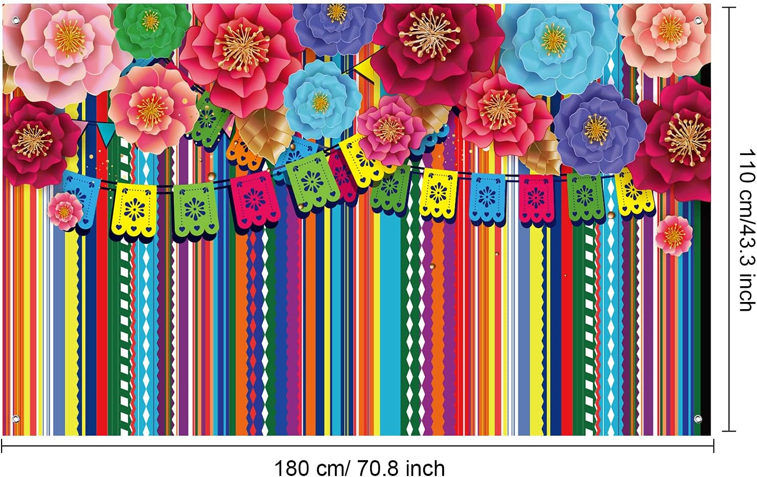 Mexican Party Decorations Mexican Theme Backdrop Fiesta Photo Backdrop Cinco De Mayo Carnival Colorful Flags Striped Floral Banner Table Decor Background Photo Booth Props Supplies, 5.9x3.6 ft