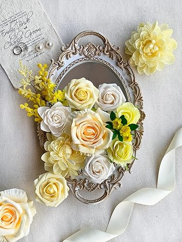 Vista 250 de White Rose Artificial Flowers Fake Flower Bulk with Stems for DIY Wedding Bouquet Bridal Baby Shower Centerpiece Table Decorations Silk Faux Floral