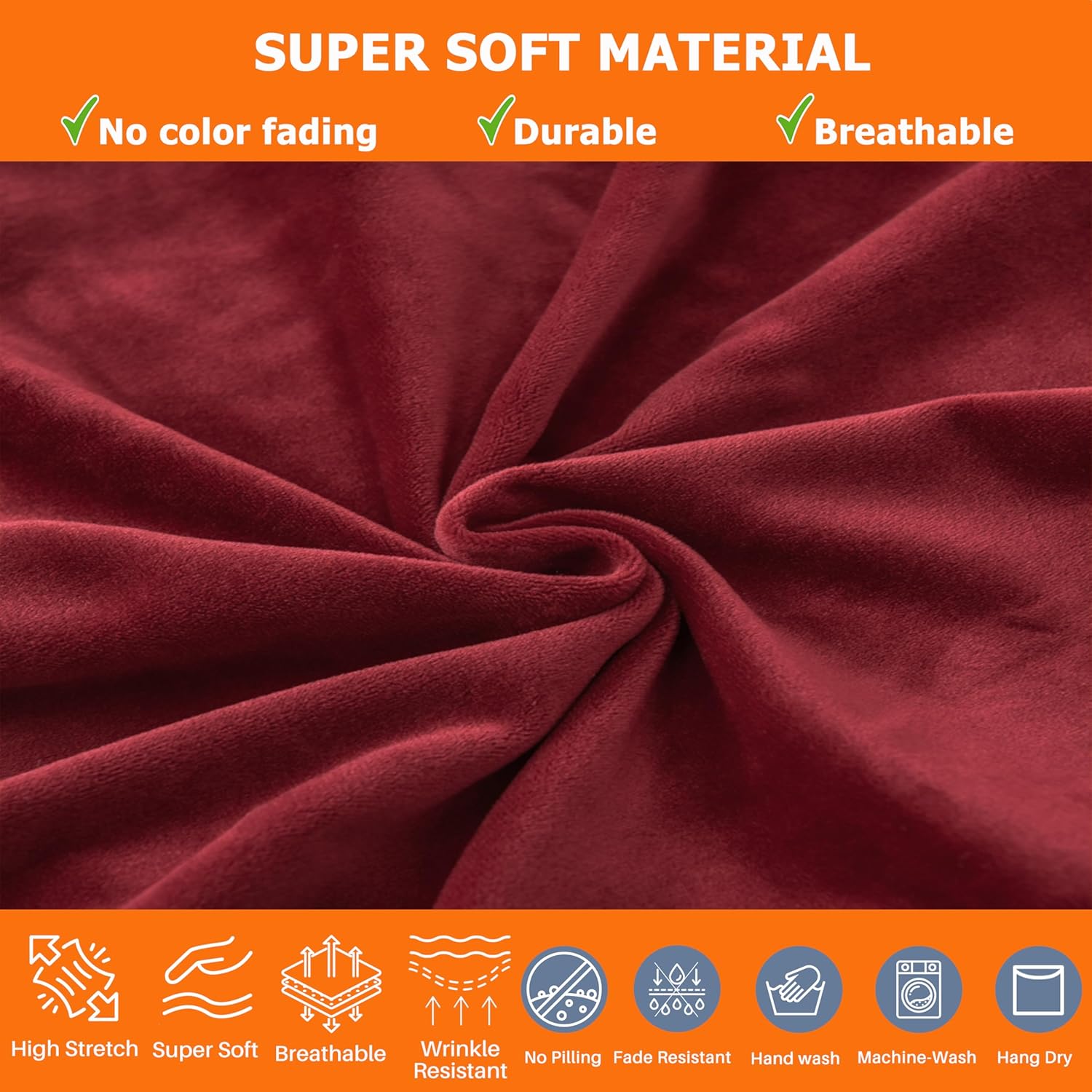 Velvet Chair Covers for Dining Chair Set of 6, Stretchy Soft Parson Chair Covers Removable Washable Kitchen Dining Room Chair Slipcovers with Elastic for Universal Fit (Burgundy)