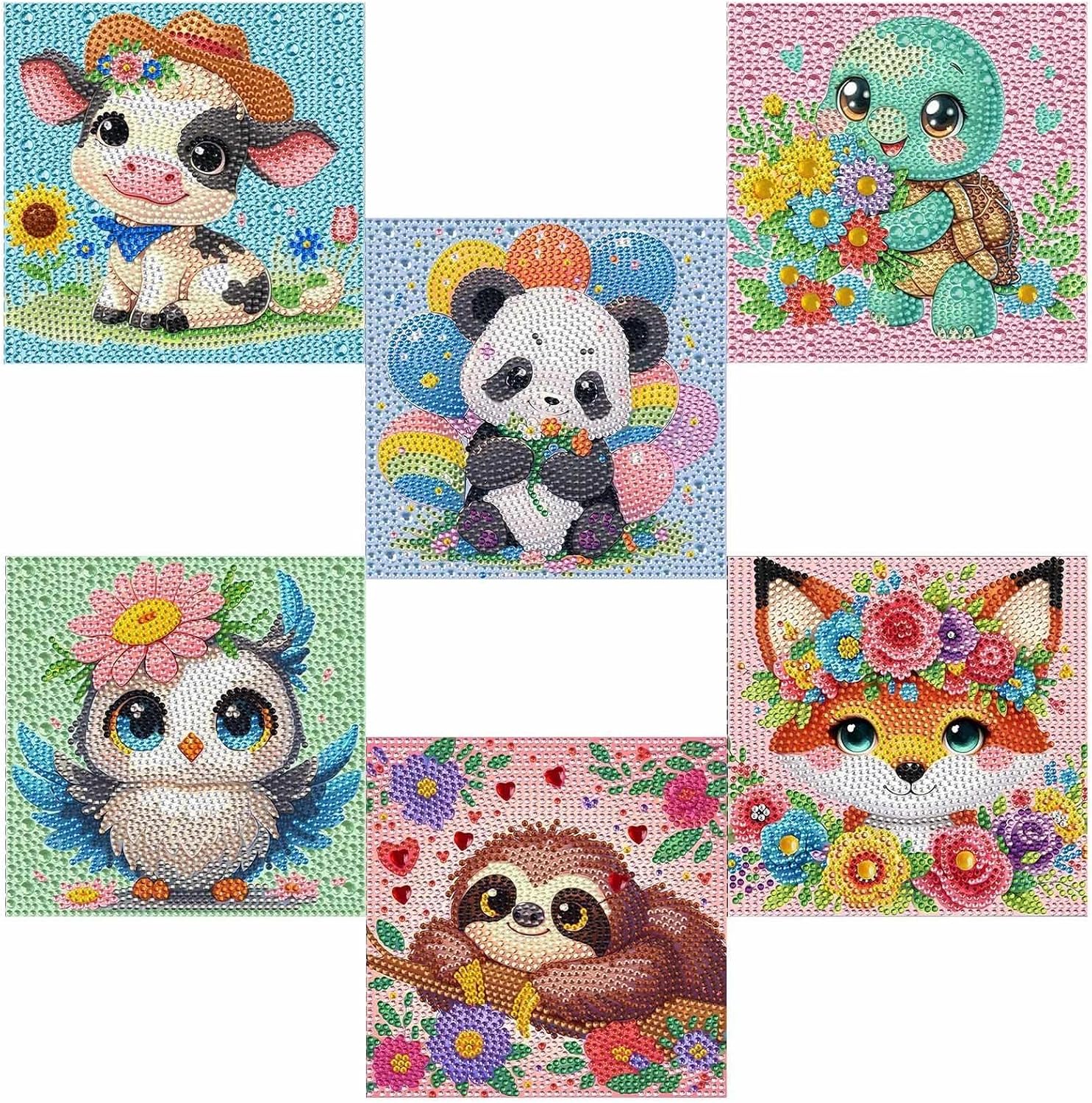 JATOK Diamond Art Kits for Kids, Gem Craft Kits, 6 Pack, Animals, 6 x 6 in
