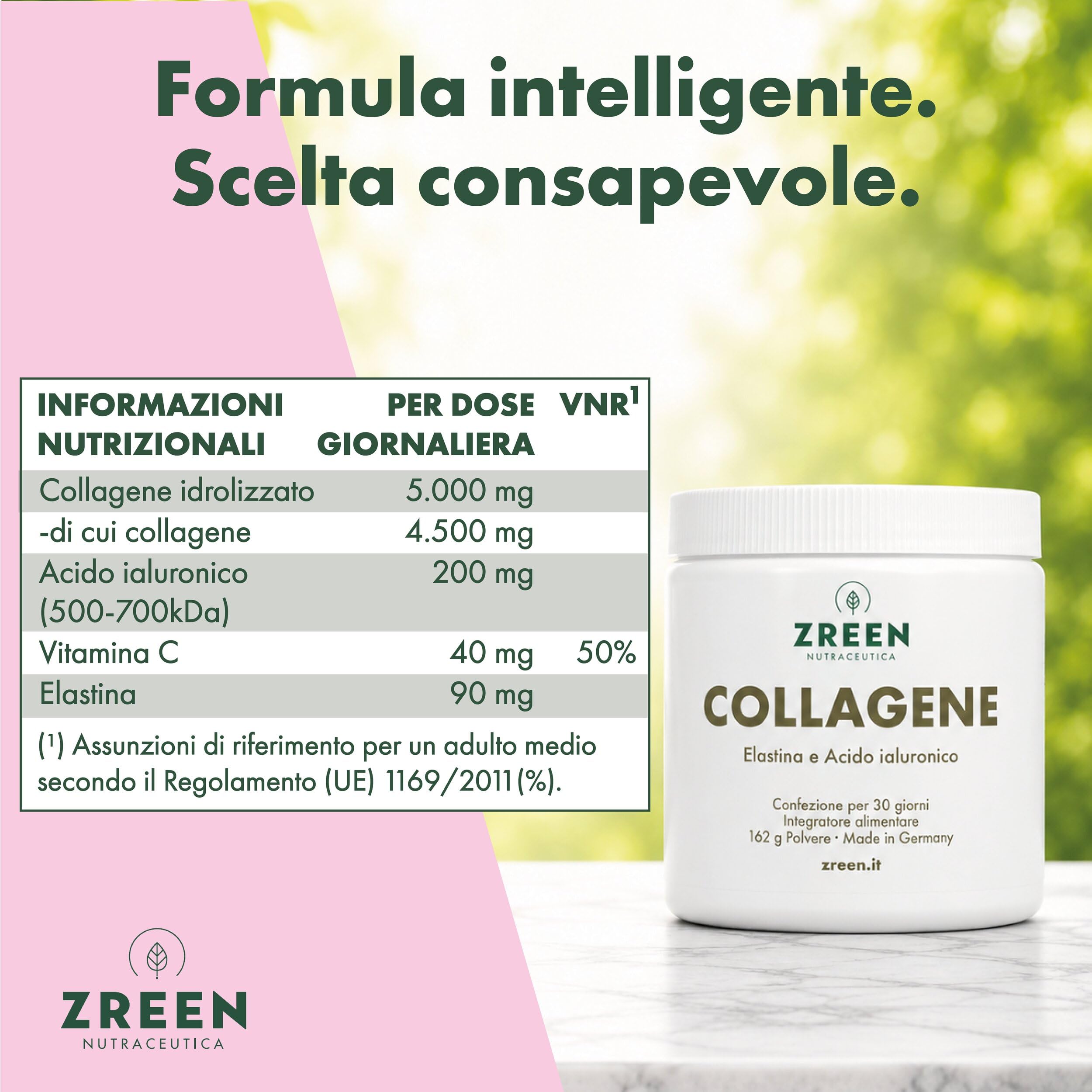 Collagene Idrolizzato con Acido Ialuronico Polvere 162 g | Con Elastina • Collagene Bovino Grass-Fed • Solubile a Freddo e Caldo • Prodotto in Germania