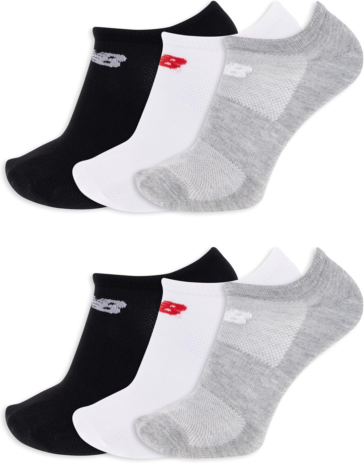 New Balance Men's and Women's Performance Flat Knit No Show Socks - 6 Pairs - Moisture Wicking