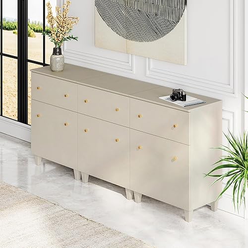 Miniatura 26 de WAMPAT Armarios de soporte de TV para pantalla plana de 55 pulgadas, centro de entretenimiento de madera Highboy 2 en 1 con 2 cajones y puertas,