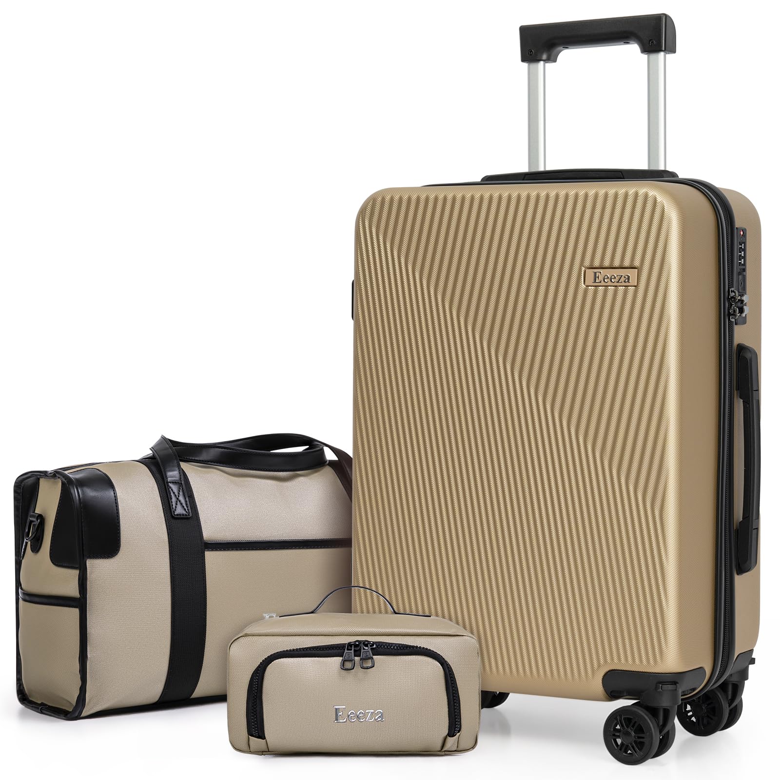 Eeeza Luggage Sets 3 Piece, Carry on Luggage 20in Suitcase Set, Champagne