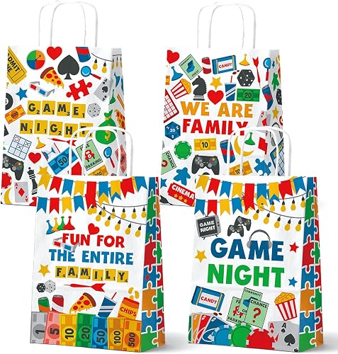 Outego 24 Pack Game Night Party Gift Bags, Family Game Night Goodie Bags with Handles, Board Game Party Favor Bags, Game Night Party Supplies