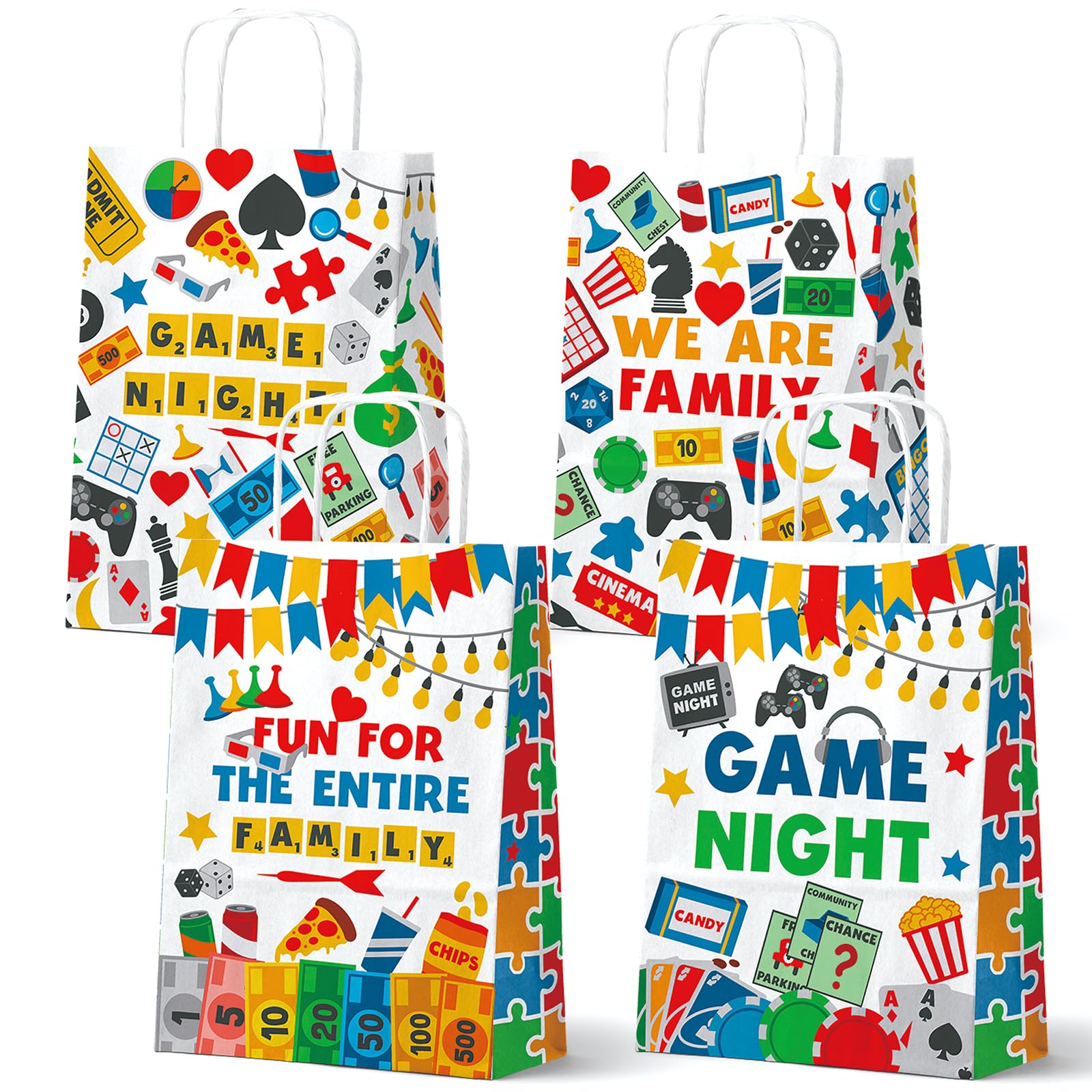Game Night Party Favor Bags, 24 Pcs Game Night Goodie Bags with Handles