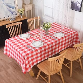 Cupuamon 2 Pack Waterproof Polyester Fabic Rectangle Checkered Tablecloth，60x84 Outdoor Table Cloth，Oil Stain Prevention Table Cloth for Pinics and Parties（Red and White）