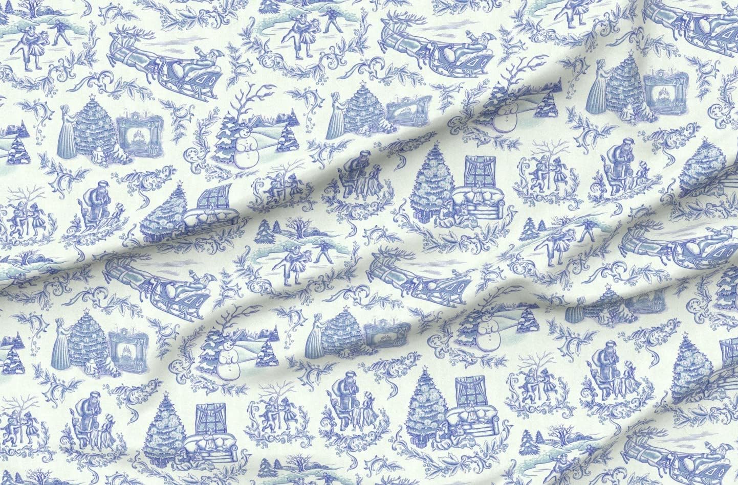 Spoonflower Fabric - Santa Claus Holiday Toile Victorian Style Vintage Traditional Winter Printed on Organic Cotton Sateen Fabric by The Yard - Sewing Quilting Apparel Home Decor