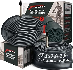 Cameră de aer pentru bicicletă Fincci 27.5 x 2.1 2.2 2.3 2.35 2.4 2.5 2.6 pentru MTB hibrid, valvă Presta 48 mm, cauciuc butilic, 2 bucăți