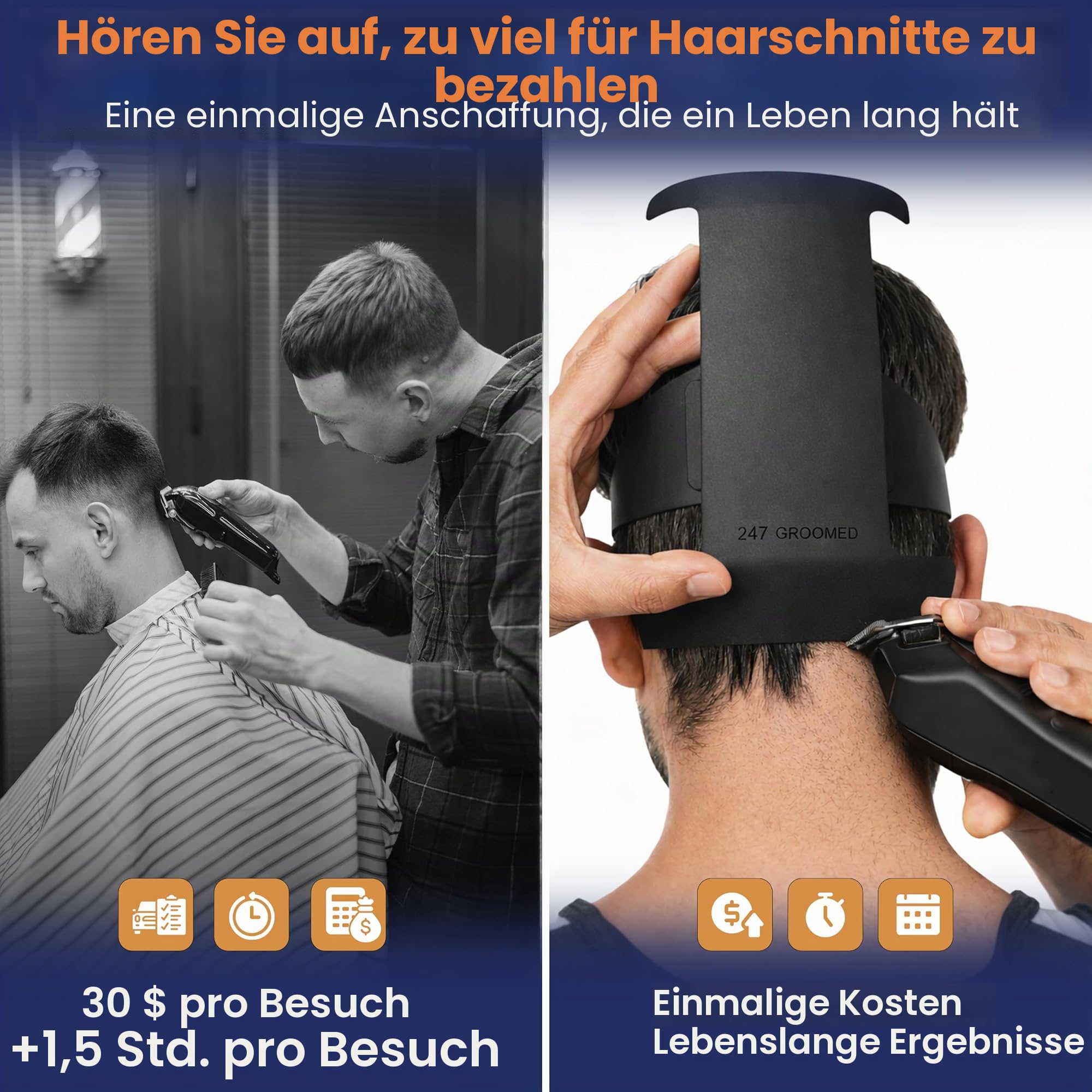 Selbst-Haarschnitt-Set für Männer, 2 Stück, SelfCut-Anleitung für Herren: Hals-Rasierschablone und Fade-Anleitung, verstellbare Größe, Haarausbleichwerkzeug und stabile Ausschnittschablone,