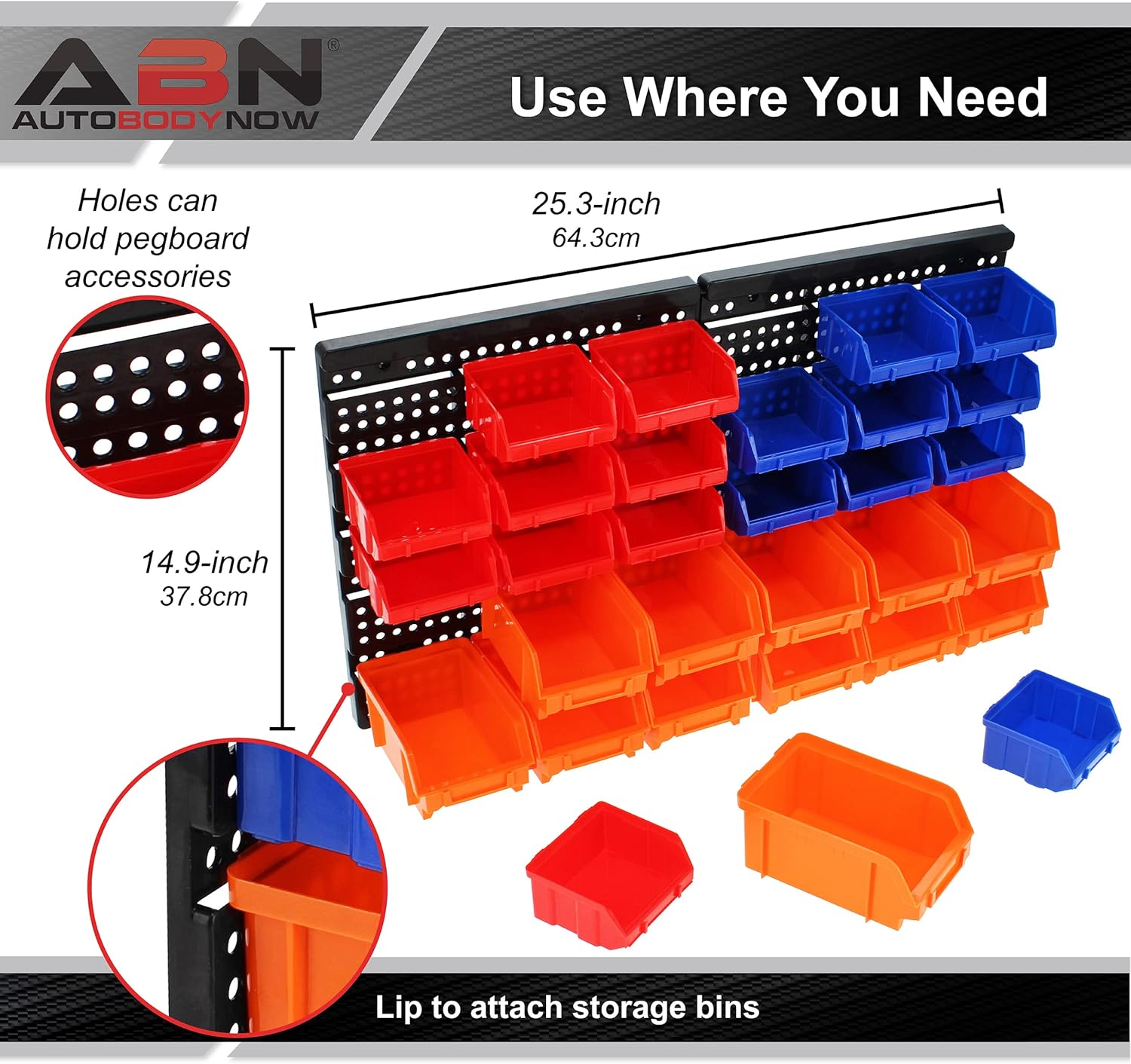 ABN Nail and Screw Organizer Wall Mounted Storage Bins - 30pc Small Parts Organizer for Shop and Garage Storage