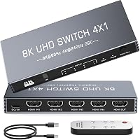 Comutator HDMI 4 în 1 Rytaki din aluminiu, 8K 60 Hz, 4K 240 Hz, HDMI 2.1, HDR, HDCP 2.3, CEC, telecomandă, pentru TV, PS5, PS4, Xbox, Nintendo Switch, PC 1