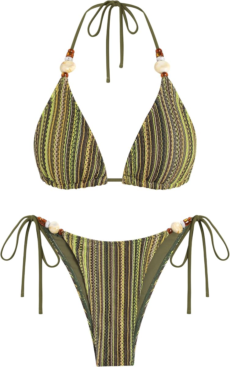 Women's Bikini Sets Beads Triangle Swimsuits 2 Piece Bathing Suits