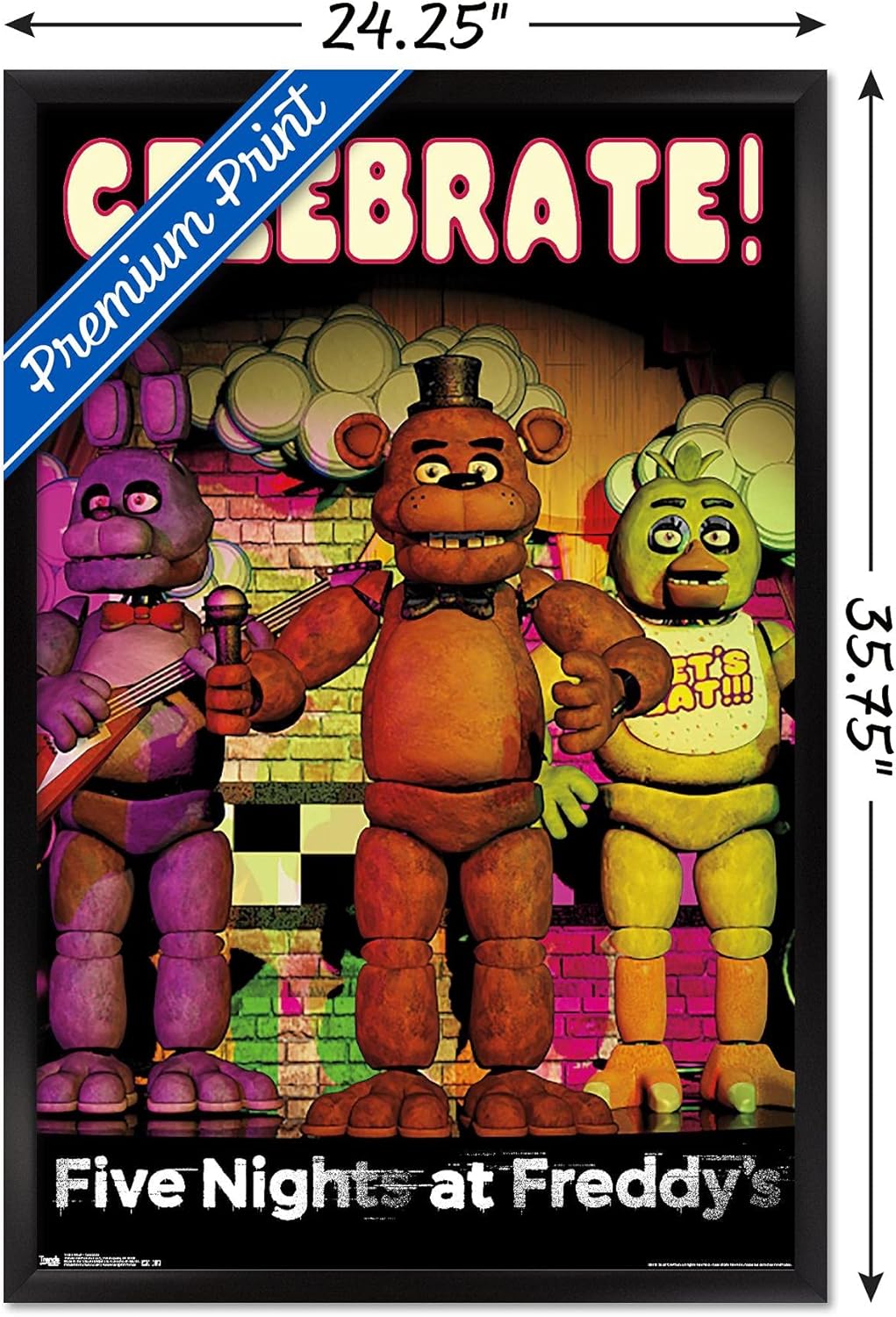 Trends International Five Nights at Freddy's - Celebrate Wall Poster, 22.375" x 34", Black Framed Version