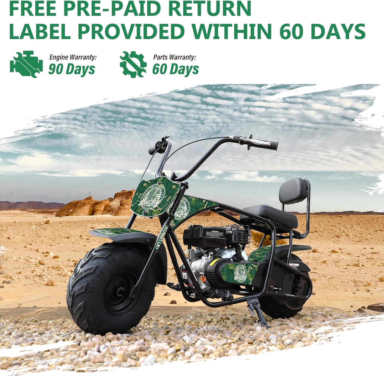 Oryxearth 99CC 4-Stroke Mini Bike, Gas Powered Bike W/EPA Approved Engine Mini Dirt Bike with Off-Road Tire for Kids, Speed Up 28 Mph, W/LED Headlight, Goggles, Gloves & Neck Gaiter