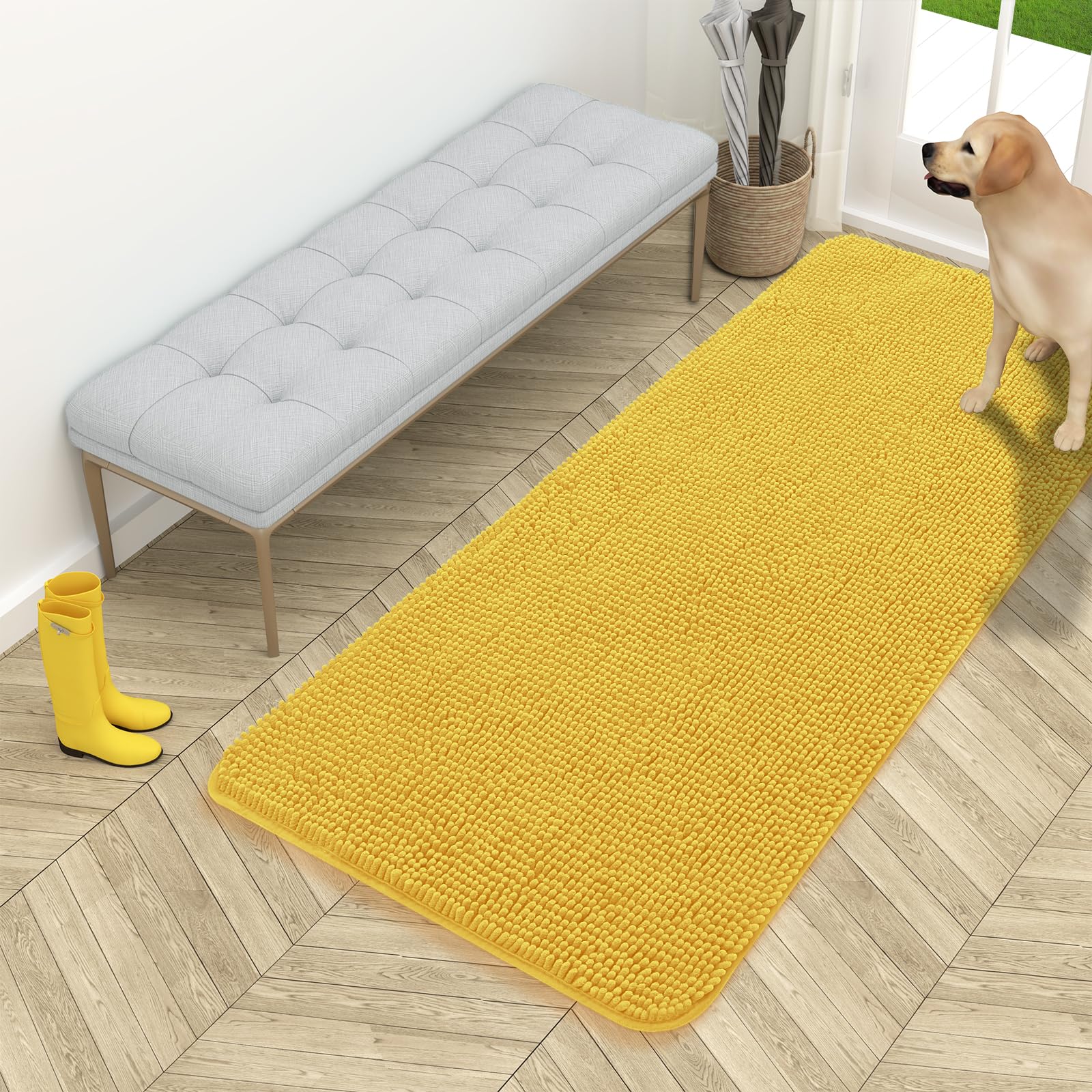 OLANLY Dog Door Mat for Muddy Paws 54x24, Super Absorbent Chenille Mud Mat