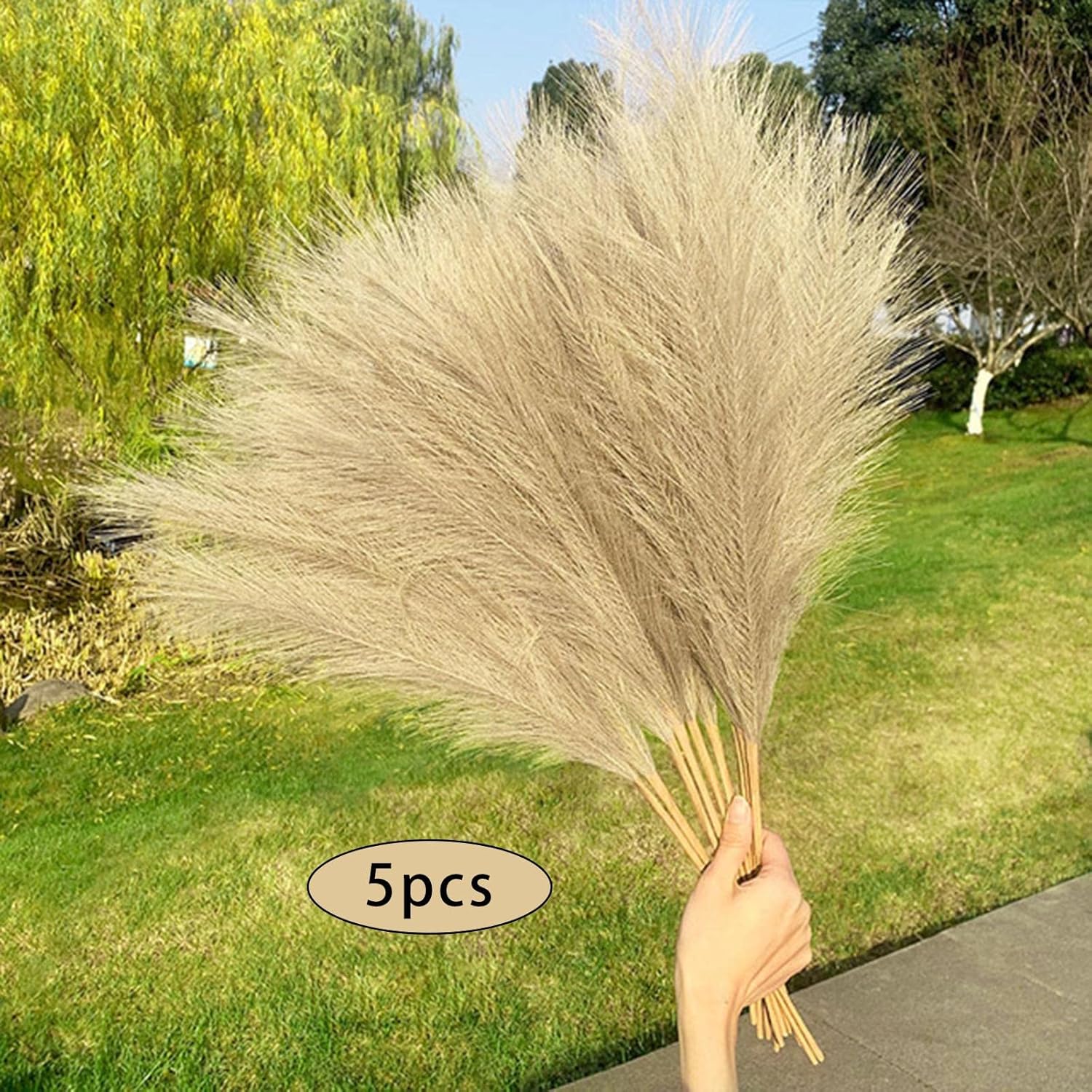 Faux Grass,5pcs Artificial Grass,27" Pompous Grass,Dried Grass Arrangement Wedding Decor, Light Brown