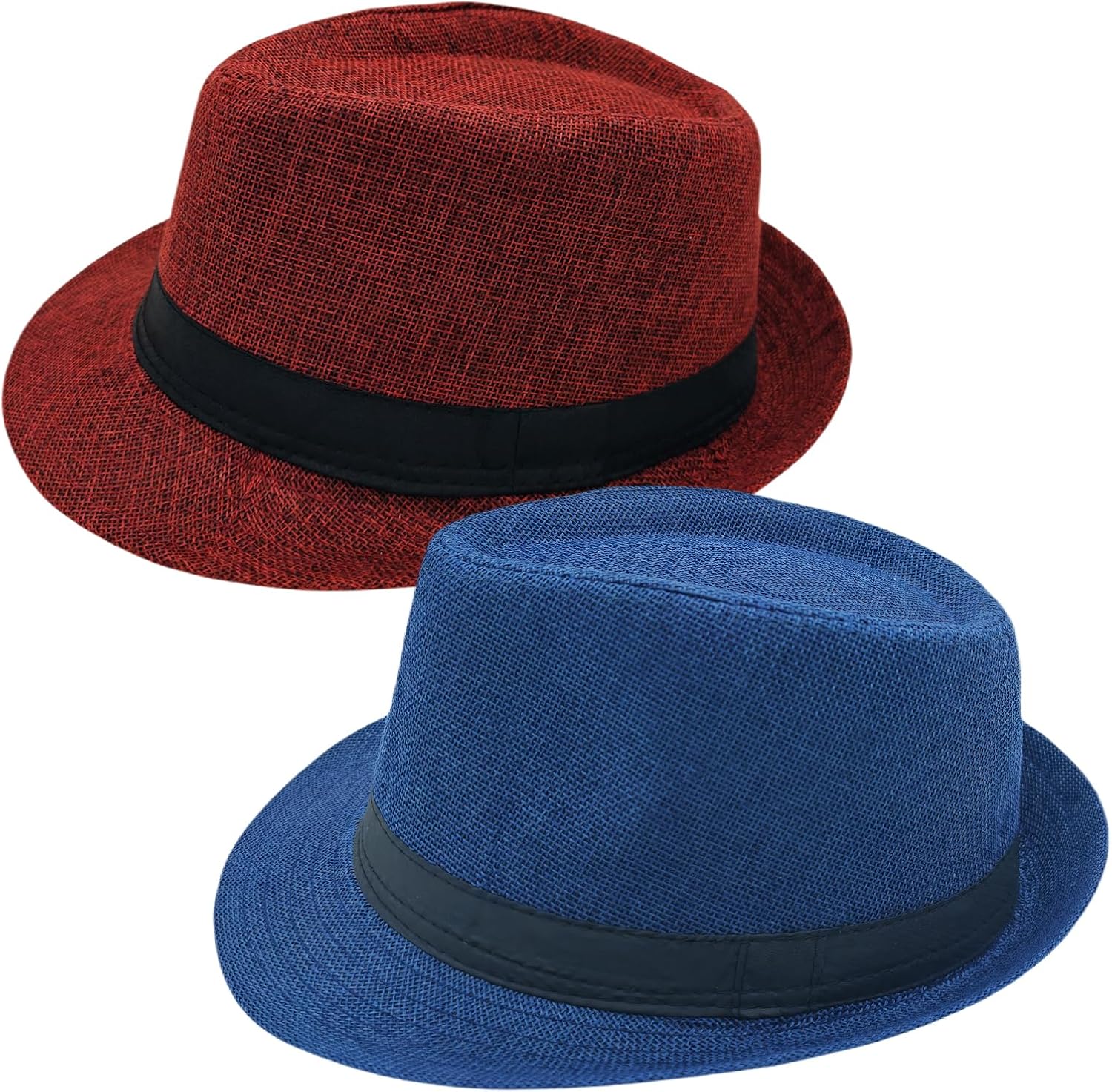 2 Pack Short Brim Fedora Classic 20s Trilby Panama Hats Summer Travel Cap for Men Women
