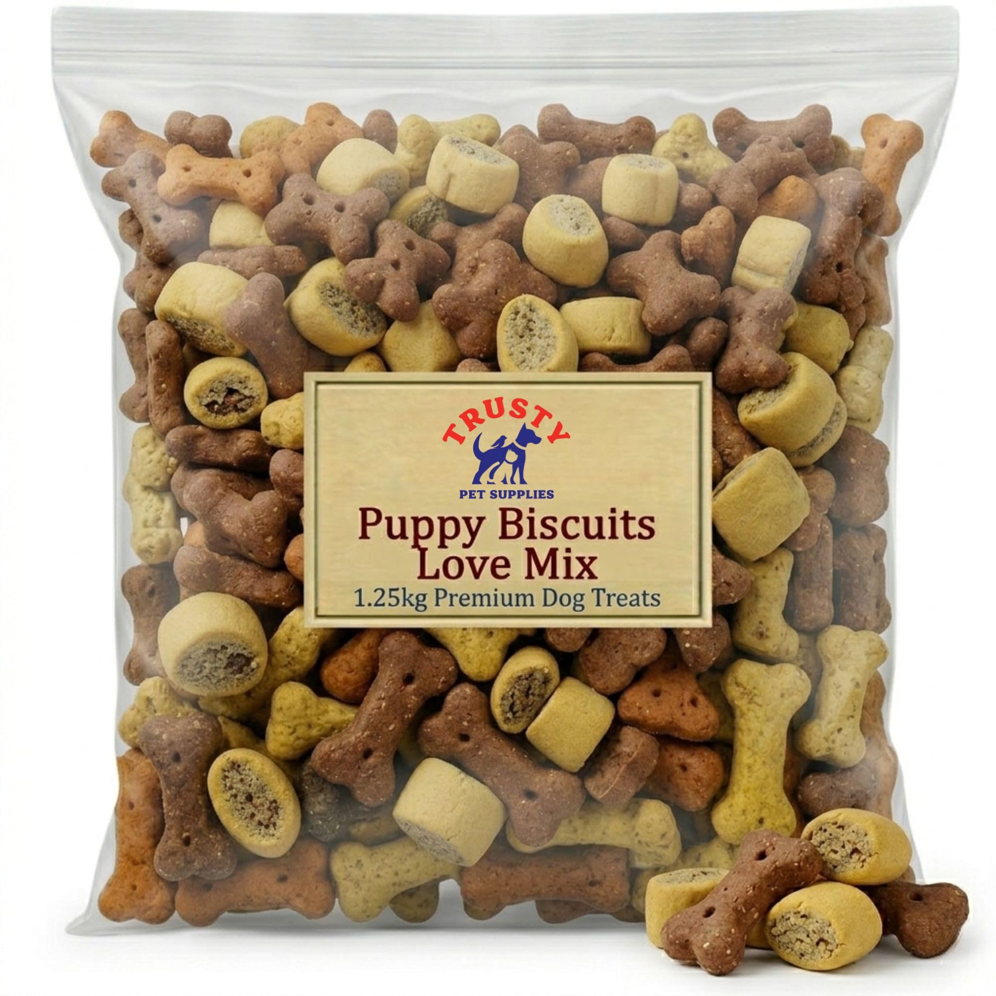 Puppy Love Mixed Biscuits 1.25kg | Enriched with Calcium For Healthy Teeth & Bones | Puppy Training Treats | By Trusty Pet Supplies