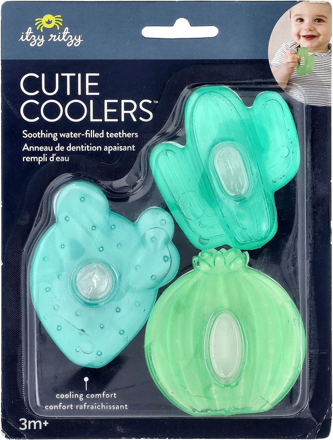 Itzy Ritzy Water-Filled Teethers - Cold Cutie Coolers Textured On Both Sides to Massage Sore Gums & Emerging Teeth - Can Be Chilled in Refrigerator, Set of 3 Green Cactus Water Teethers