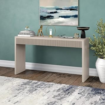 Henn&Hart 55 Fluted Modern Console Table, Sofa Table, Beech White