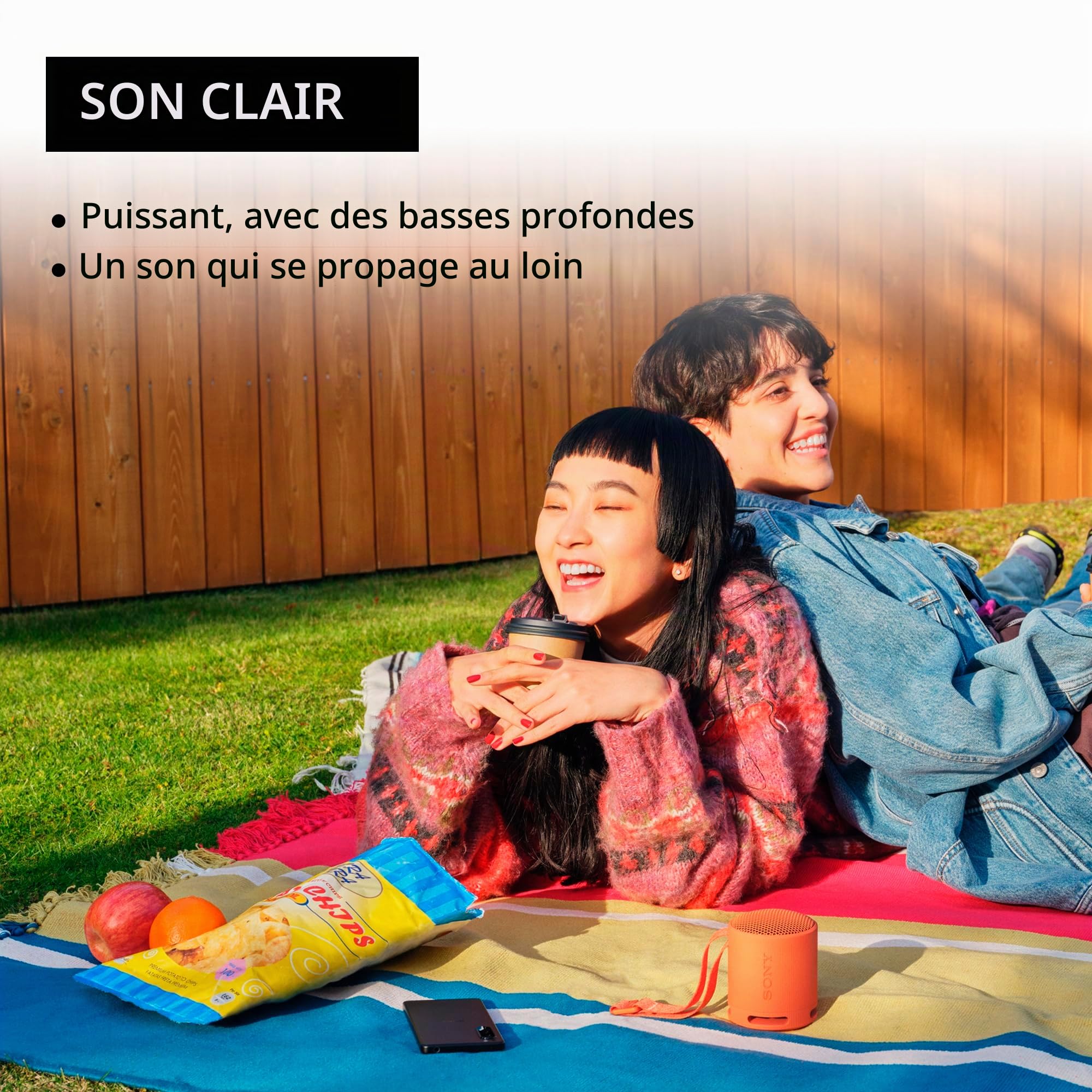 Sony SRS-XB100 Haut-parleur Bluetooth sans fil, portable, léger, compact, pour l'extérieur, durable, étanche IP67 et résistant à la poussière, batterie 16 heures, sangle, appels mains libres, nouveau